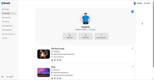 evn.tt Dashboard - Full Stack Event Platform